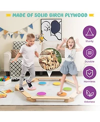 Gymax Toddler Wooden Balance Beam with Colorful Steeping Stones 12 Piece Obstacle Course