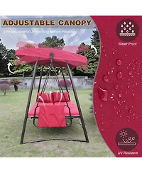 Flynama Outdoor Patio 3 seaters Metal Swing Chair Swing bed with Cushion and Adjustable Canopy Red Color