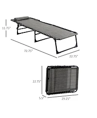 Flynama Reclining Chaise Lounge Chair, Portable Sun Lounger, Folding Camping Cot, with Adjustable Backrest and Removable Pillow, for Patio, Garden