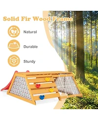Akiudex 5-in-1 jungle gym wooden indoor playground with slide rock climbing wall rope wall climber