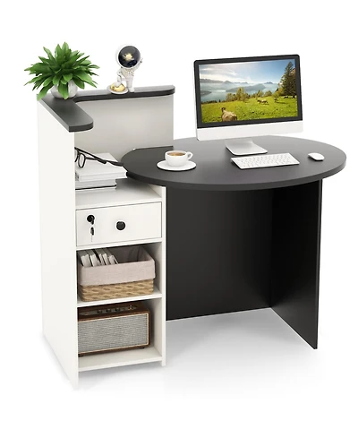 Mecale Front Reception Office Desk with Open Shelf and Lockable Drawer
