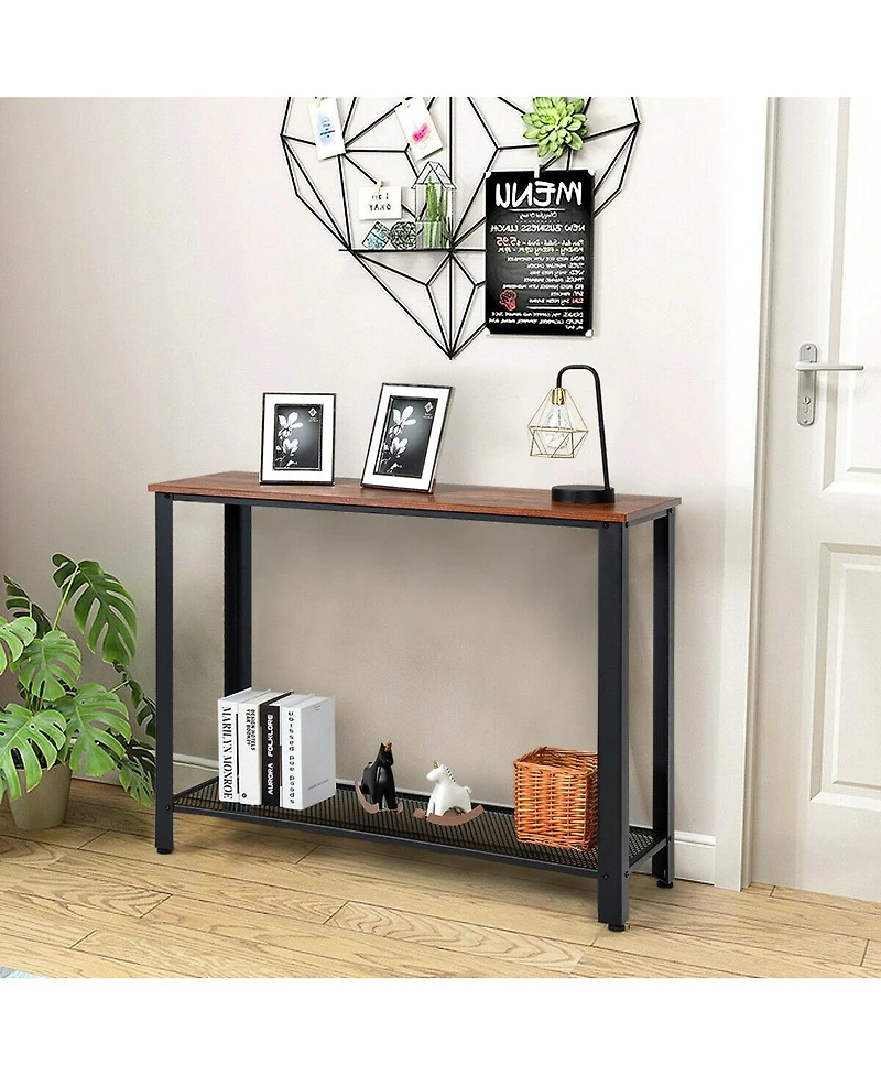 Volenca Wood Console Sofa Table with Adjustable Feet and Storage Shelf