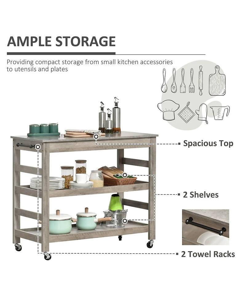 Halifax North America Gray Kitchen Helper: Rolling Cart with Stainless Steel Countertop