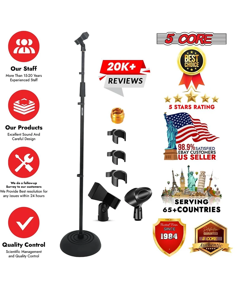 5 Core Microphone Stand Floor 4 Pcs Adjustable w Extending Telescoping Boom Arm