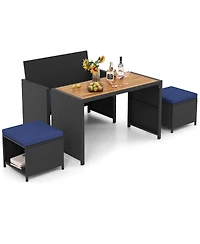 Costway 4 Pcs Outdoor Dining Set, Rattan Loveseat Chair & 2 Ottomans