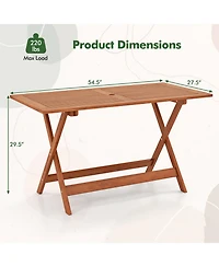 Gymax 54.5'' x 27.5'' Patio Dining Table w/ Teak Painting 2'' Umbrella Hole for Balcony