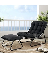 Mondawe 2-Piece All-Iron Removable Lounge Chair Set With Cushions & Footrest,Breathable Mesh Chair