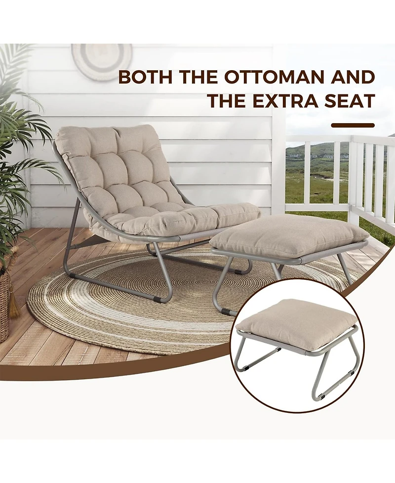 Mondawe 2-Piece All-Iron Removable Lounge Chair Set With Cushions & Footrest,Breathable Mesh Chair