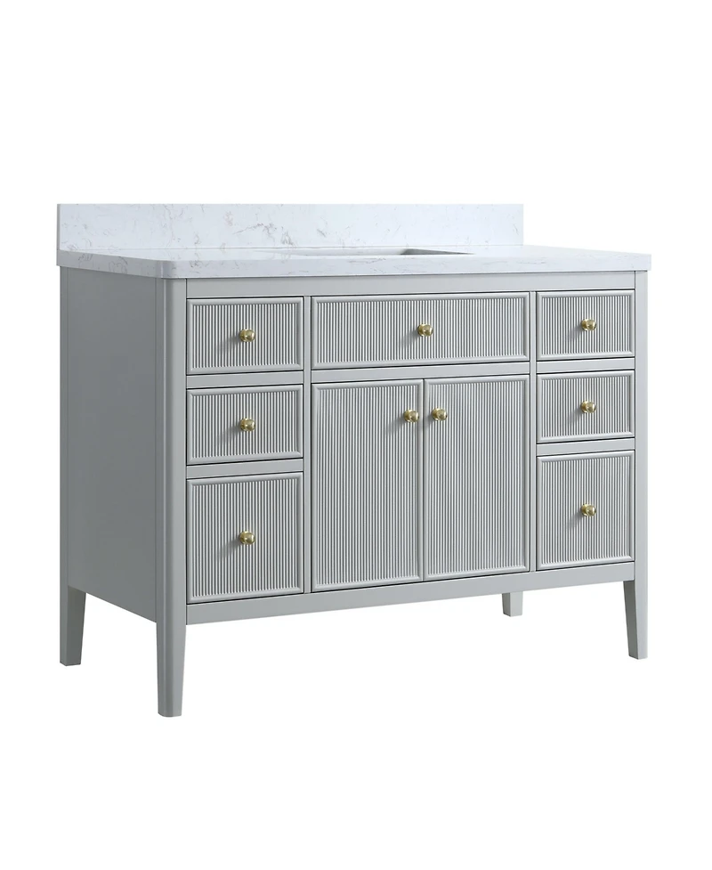 Casainc Fully Assembled 48" Freestanding Single Sink Bathroom Vanity with Solid Wood Construction and Engineered Marble Top