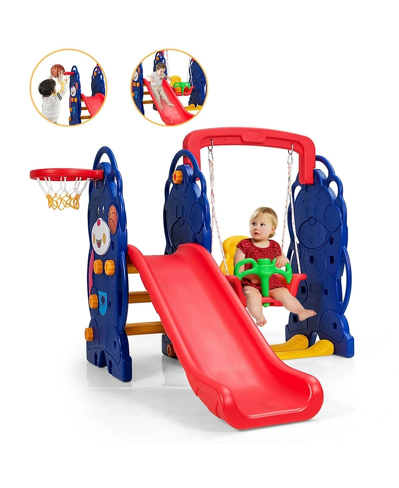 Gymax Toddler 3 in 1 Climber and Swing Set Climber Slide Playset w/Basketball Hoop