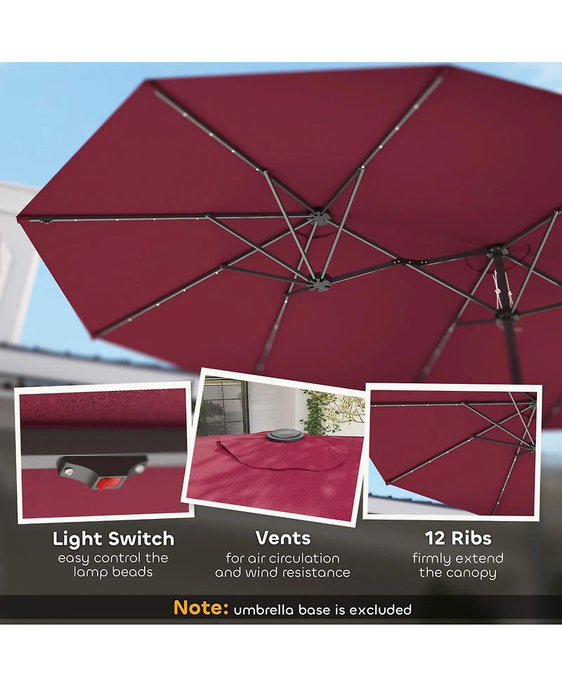 Outsunny Double-Sided Sun Umbrella, Garden Parasol with Light,