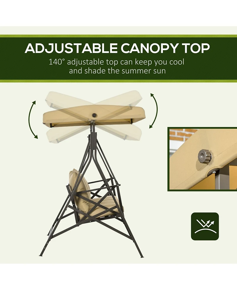 Flynama 3-Seat Patio Swing Chair, Porch Swing Glider with Cushion, 3 Throw Pillows & Adjustable Canopy for Porch, Garden, Poolside, Backyard