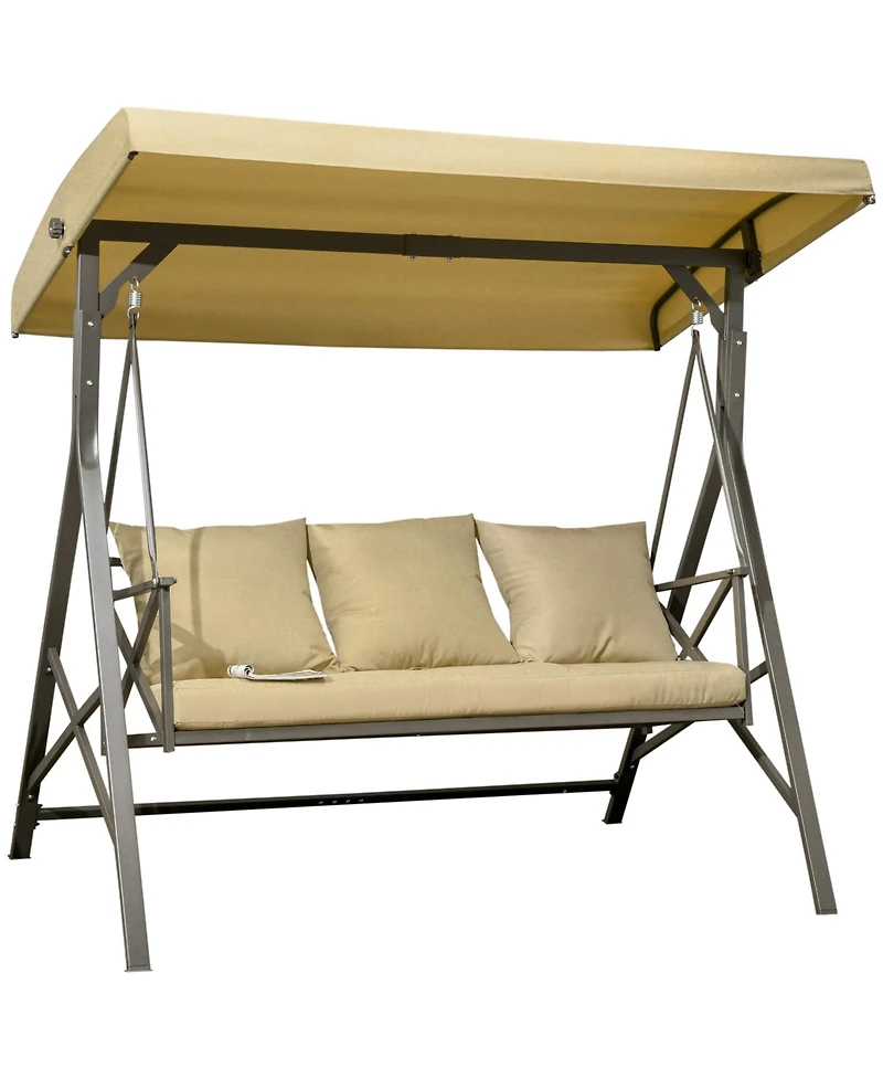 Flynama 3-Seat Patio Swing Chair, Porch Swing Glider with Cushion, 3 Throw Pillows & Adjustable Canopy for Porch, Garden, Poolside, Backyard