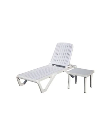 Outdoor Chaise Lounge Pool Lounge Chair Plastic Adjustable Recliner In Pool Lounger Tanning Lounge Chair With Table For In Pool Beach Poolside Lawn White