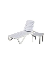 Outdoor Chaise Lounge Pool Lounge Chair Plastic Adjustable Recliner In Pool Lounger Tanning Lounge Chair With Table For In Pool Beach Poolside Lawn White