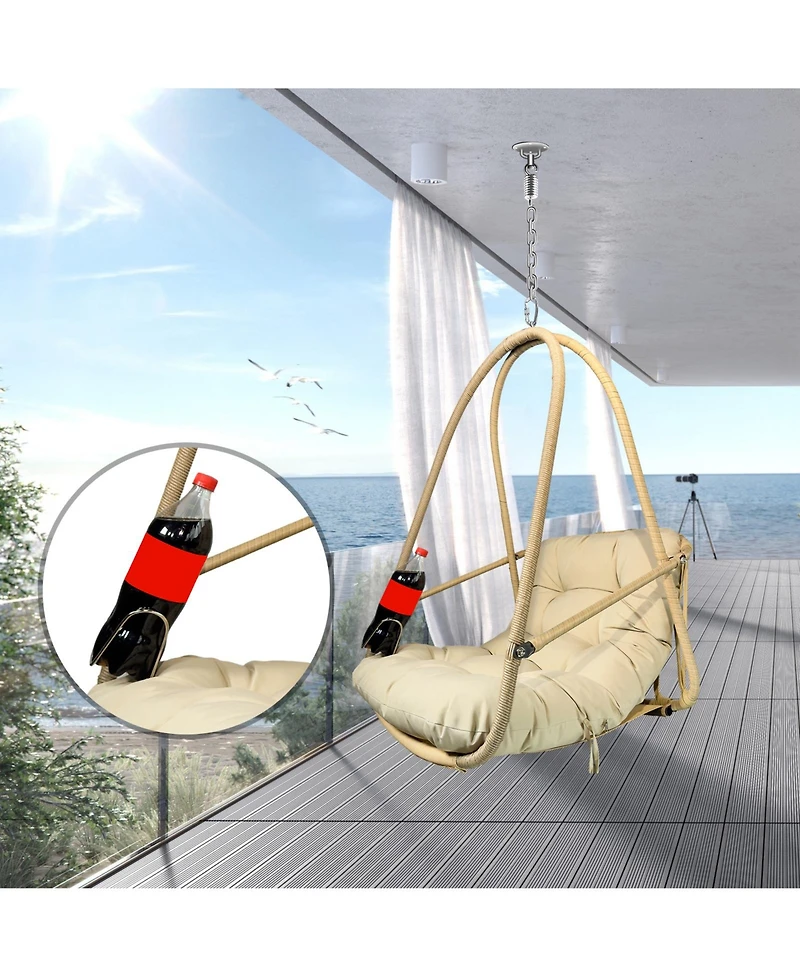 Swing Egg Chair with Stand Indoor Outdoor Wicker Rattan Patio Basket Hanging Chair with C Type bracket , with cushion and pillow,Patio Wicker folding
