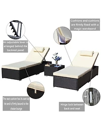 Flynama 3-Piece Outdoor Patio Furniture Set Chaise Lounge, Patio Reclining Rattan Lounge Chair Chaise Couch Cushioned with Glass Coffee Table, Adjusta