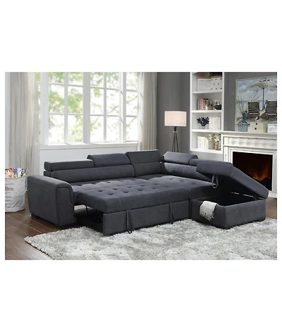 Homlux 97" Dark Gray Fabric Sleeper Sofa Sectional with Adjustable Headrest and Storage Ottoman