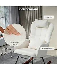 Homcom Teddy Fleece Rocking Chair with Headrest and Lumber Pillow,