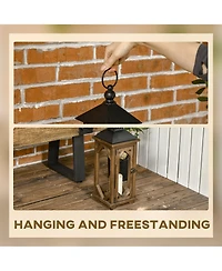 Homcom 2 Pack 31"/21" Lantern Decorative, Wooden Cove Outdoor Lantern