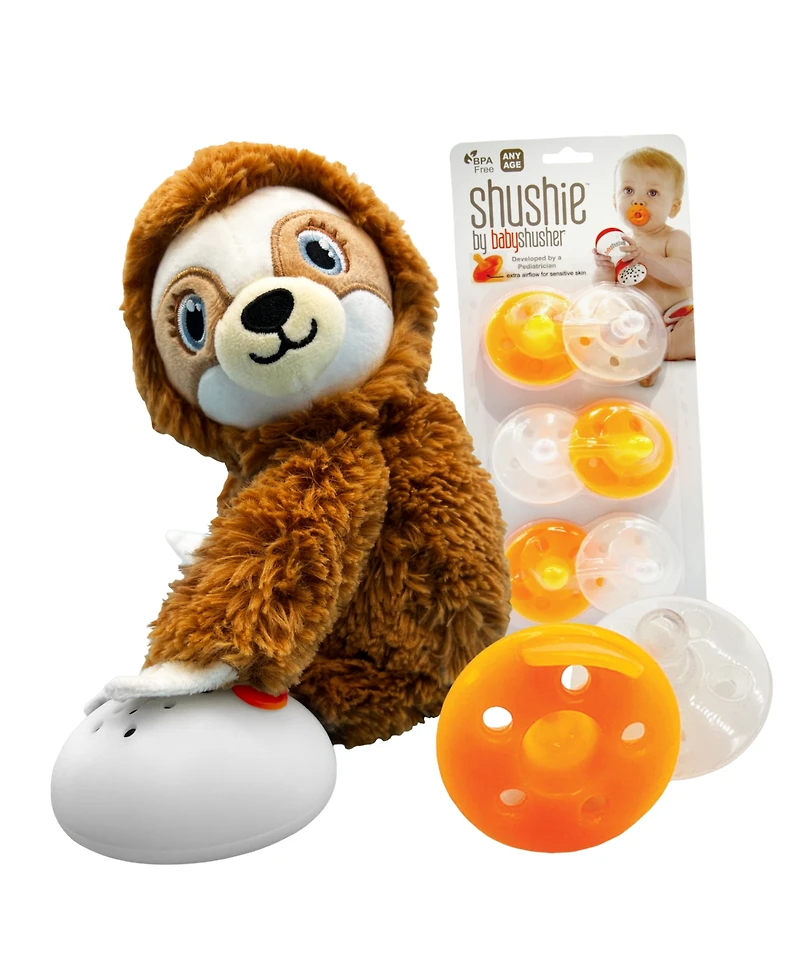 BabyShusher Shusher Sloth by Baby Shusher & 6-Pack Shushies Bundle