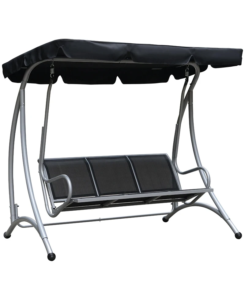 Flynama 3-Seat Patio Swing Chair, Outdoor Canopy Swing with Stand, Adjustable Shade, Steel Frame for Adults, Garden, Poolside, Black