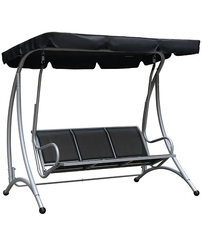Flynama 3-Seat Patio Swing Chair, Outdoor Canopy Swing with Stand, Adjustable Shade, Steel Frame for Adults, Garden, Poolside, Black