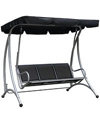 Flynama 3-Seat Patio Swing Chair, Outdoor Canopy Swing with Stand, Adjustable Shade, Steel Frame for Adults, Garden, Poolside, Black