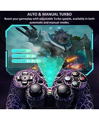Nbcp Light-Up Wireless Controller for Pc, Black Crack Design with Rgb Led Lights, Turbo Function, Compatible with Windows & Steam