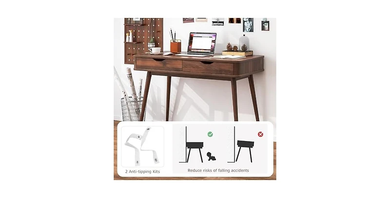 Mecale 43.5 Inch Computer Desk with 2 Drawers for Small Spaces