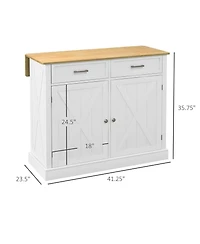 Halifax North America White Kitchen Organizer: Farmhouse Island Cart with Drop Leaf
