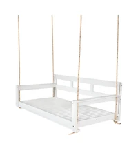 Flynama Patio Wooden Twin Size Porch Swing Daybed Frame, Garden Swing Bench Chair with 4 Hanging Ropes for Backyard,Outdoor,White