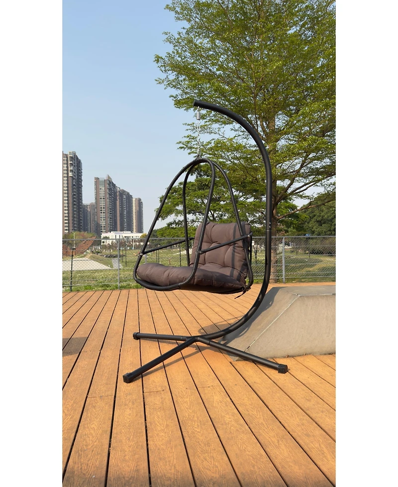 Wicker Swing Egg Chair with Stand Removable Guardrail and Cup Holder