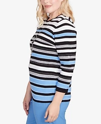 Alfred Dunner Women's Textured Stripe Sweater with Necklace
