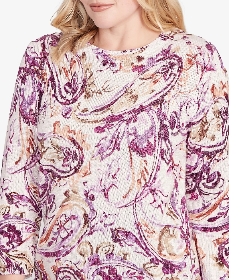 Alfred Dunner Women's Urban Legend Shimmer Paisley Crew Neck Sweater