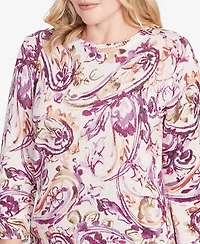 Alfred Dunner Women's Urban Legend Shimmer Paisley Crew Neck Sweater