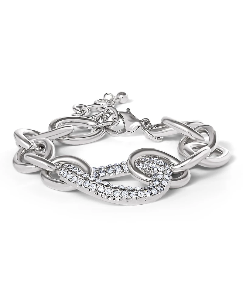 Jessica Simpson Silver-Tone Pave Oval Link Bracelet