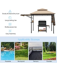 Gymax 13.5' x 4' Patio Bbq Grill Gazebo Side Awnings Shelves 2-Tier Canopy Outdoor
