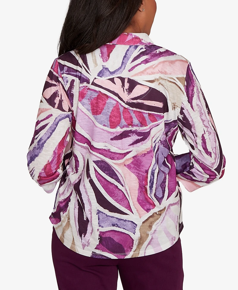 Alfred Dunner Women's Urban Legend Abstract Floral Button Front Top