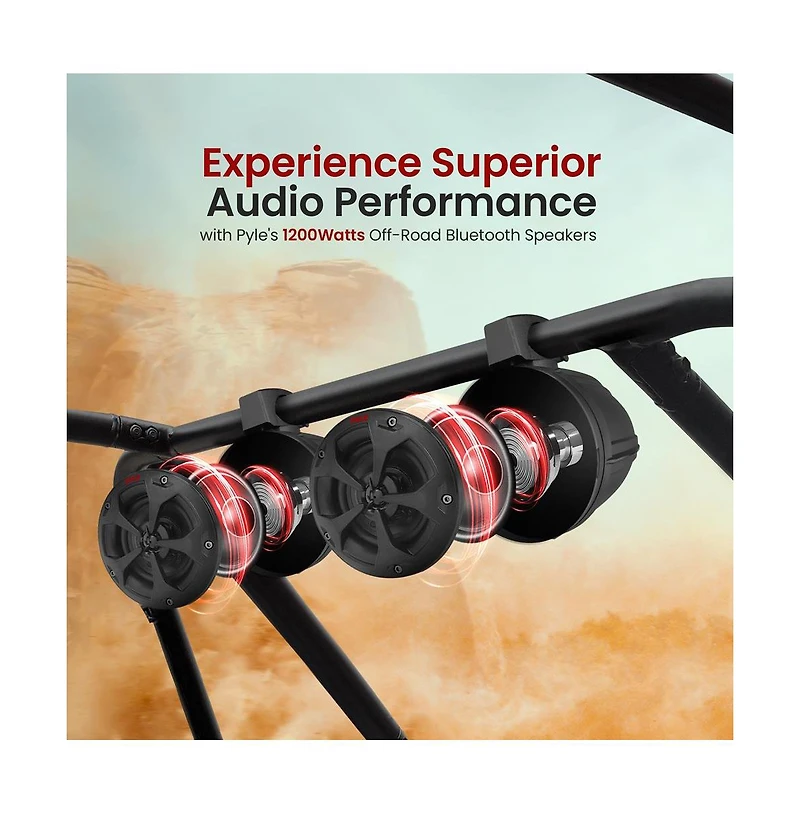Pyle 6.5'' Water-Resistant Marine / Off-Road Speakers, Utv PowerSport System (1200W) Pair