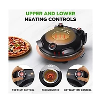 Countertop Pizza Maker - Electric Pizza Oven with Temperature Controls, Window and Thermometer (Black)