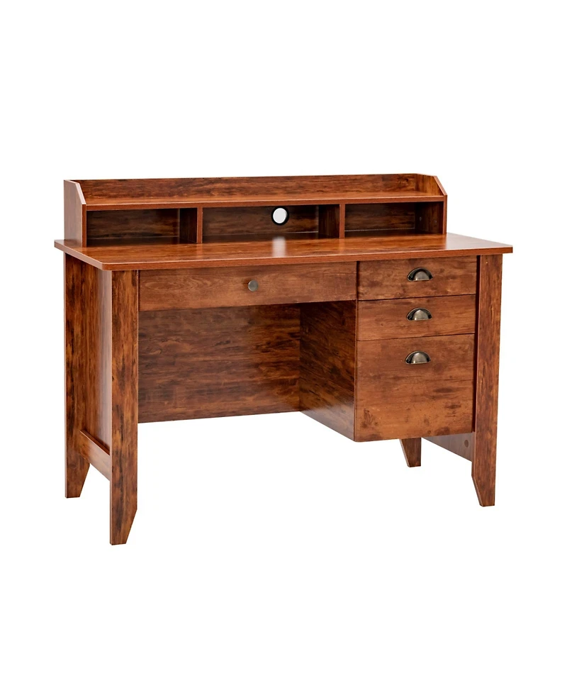 Mecale Vintage Computer Desk with Storage Shelves and 4 Drawers