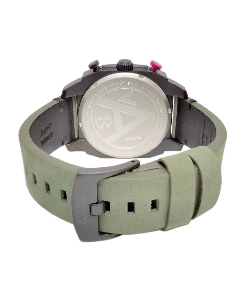Avi-8 Men's Hawker Hunter Chronograph Retrograde Edition Genuine Leather Strap Watch 45mm