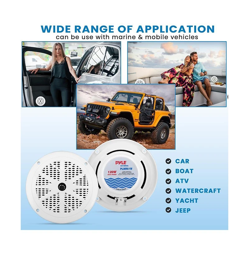Pyle 120 Watts 6.5'' Dual Cone White Marine Speakers