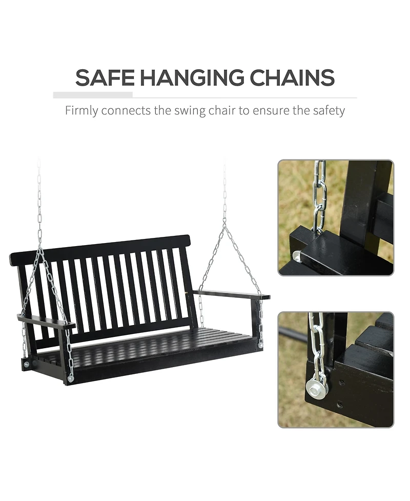 Flynama 2-Seater Hanging Porch Swing Outdoor Patio Swing Chair Seat with Slatted Build and Chains, 440lbs Weight Capacity