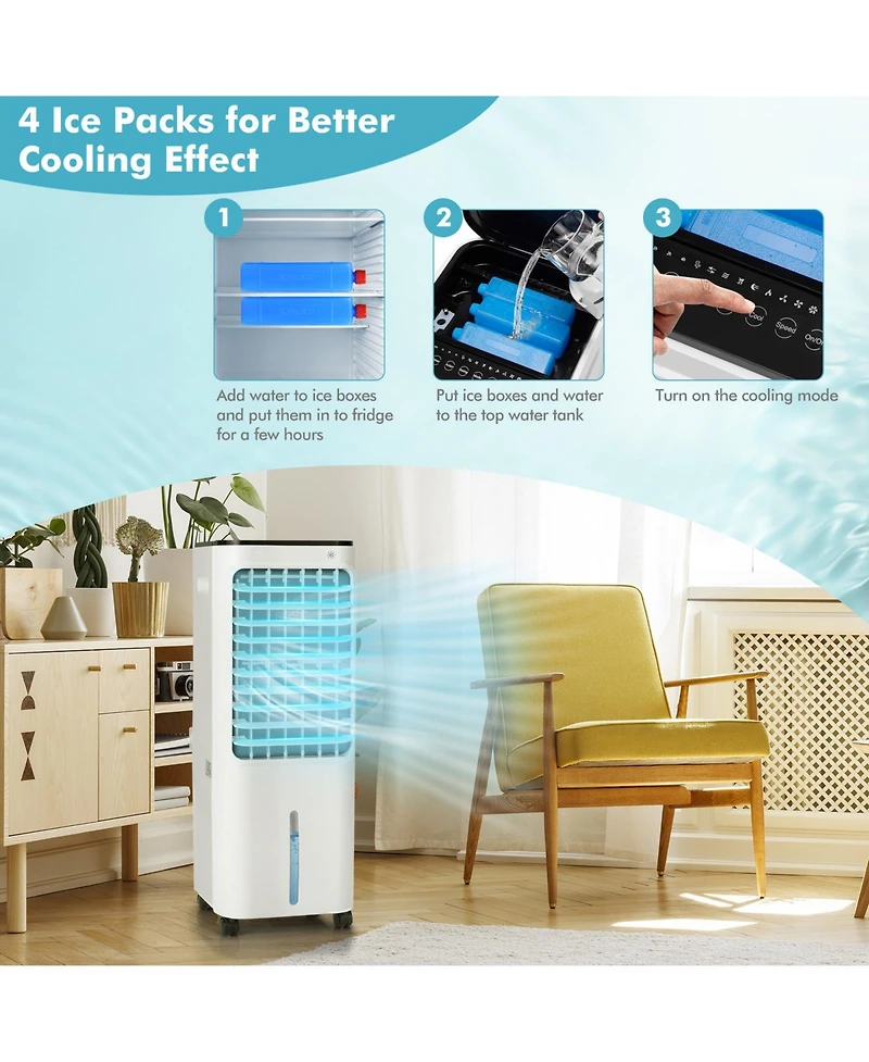 4-in-1 Evaporative Air Cooler with 12L Water Tank and 4 Ice Boxes