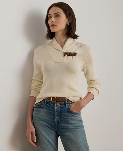 Lauren Ralph Women's Sabree Long Sleeve Buckle-Trim Sweater