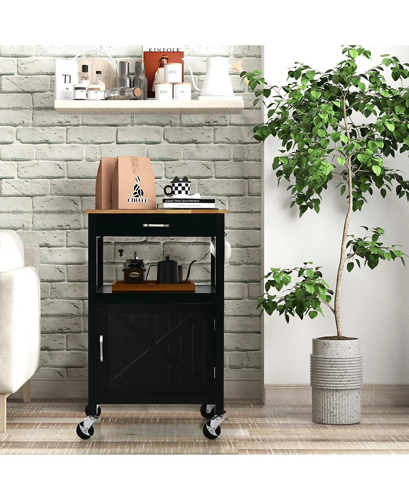 Volenca Rolling Kitchen Island Cart with Drawer and Side Hooks