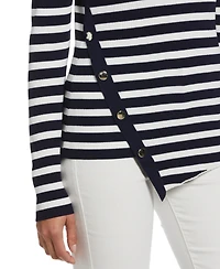 Ella Rafaella Women's Snap Trim Stripe Asymmetrical Sweater