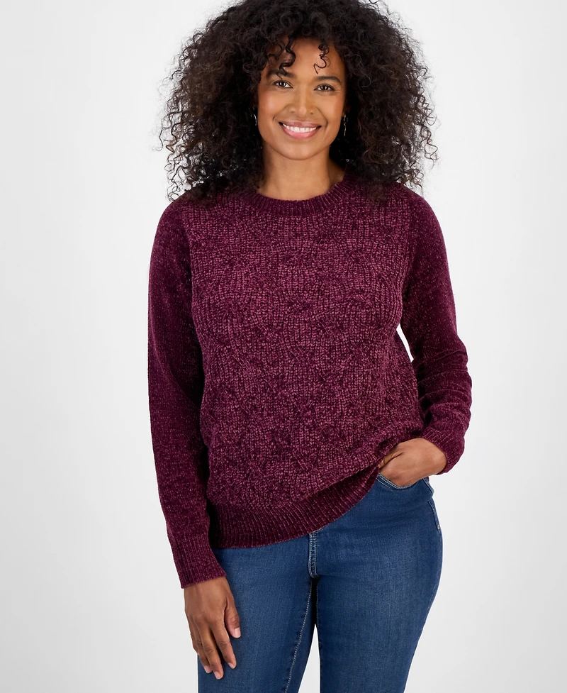 Style & Co Women's Chenille Crewneck Cable-Knit Sweater, Macy's Exclusive